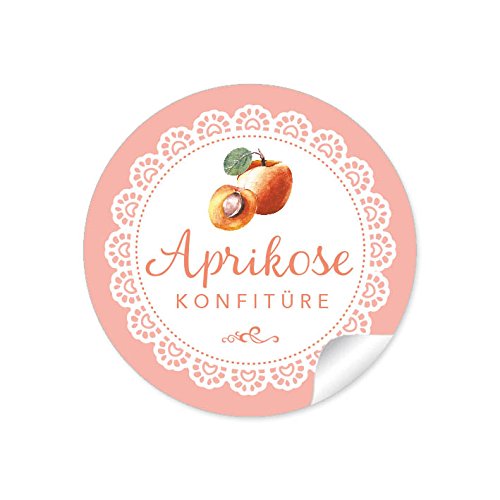24 STICKER: 24 Schöne Marmeladenetiketten für die Küche in weiß/apricot mit liebevoll illustrierten Aprikosen"Aprikose Konfitüre" (A4 Bogen) • Sticker/Etiketten im Format 4 cm, rund, matt) von fioniony