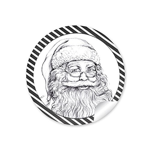 24 STICKER: 24 Weihnachtsaufkleber in schwarz/weiß mit Weihnachtsmann/Nikolaus Weihnachten Adventskalender Geschenke • Papieraufkleber/Sticker/Aufkleber Etiketten: 4 cm, rund, matt von fioniony