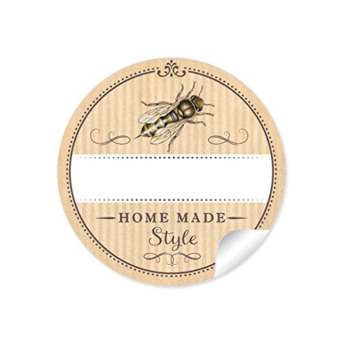 24 STICKER:"Home Made Style" 24 Schöne Honigetiketten für die Küche in natur mit Biene: mit Freitextfeld für die Honig Sorte (A4 Bogen) • Etiketten im Format 4 cm, rund, matt, für Imker von fioniony