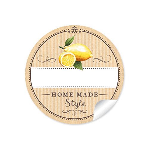 24 STICKER: "Home Made Style " im "Retro-Vintage-Style" in Natur mit liebevoll illustrierten Zitronen • Papieraufkleber 4 cm, rund, matt für selbst gemachte Orangenlimonade für Kindergeburtstag von fioniony