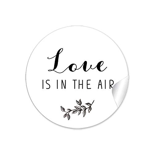 24 Sticker Love is in the Air Etiketten als Gastgeschenk mit Zweig in Schwarz als Dekoration für Seifenblasen Verpackungen oder Luftballons zur Hochzeit Geburtstag Taufe, Etiketten 4 cm, rund, matt von fioniony