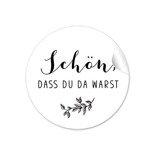 24 Sticker Schön, dass du da warst Etiketten als Gastgeschenk mit Zweig in Schwarz als Danksagung für Gläser oder Briefe zur Hochzeit Geburtstag Taufe, Etiketten 4 cm, rund, matt von fioniony