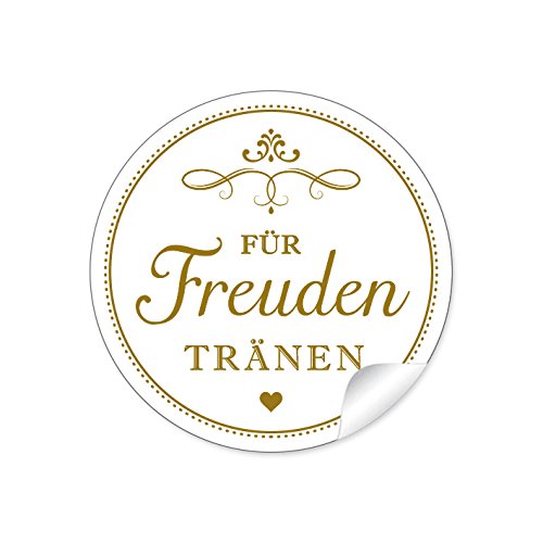 24 Sticker.\Für Freuden Tränen\ Etiketten in Weiÿ Mit Romatischen Ornamenten Und Herzchen Für Freudentränen-Verpackungen/Taschentücher Zur Hochzeit Papieraufkleber. 4 Cm, Rund, Matt von fioniony