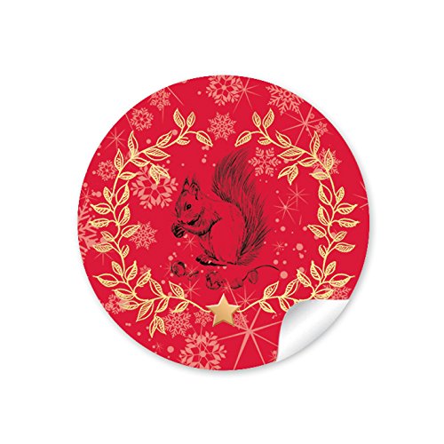 24 Weihnachtsaufkleber EICHHÖRNCHEN KRANZ ROT RETRO VINTAGE NOSTALGIE Weihnachten Adventskalender • Papieraufkleber Sticker Aufkleber Etiketten • Format 4 cm rund matt von fioniony