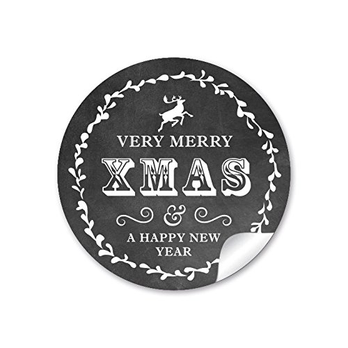 24 Weihnachtsaufkleber VERY MERRY XMAS & A HAPPY NEW YEAR Hirsch Retro SCHWARZ Vintage Kreidetafel Look Weihnachten • Papieraufkleber Sticker Aufkleber Etiketten • Format 4 cm rund matt 24 Weihnachtsaufkleber VERY MERRY XMAS & A HAPPY NEW YEAR Hirsch Retro SCHWARZ Vintage Kreidetafel Look Weihnachten • Papieraufkleber Sticker Aufkleber Etiketten • Format 4 cm rund matt von fioniony