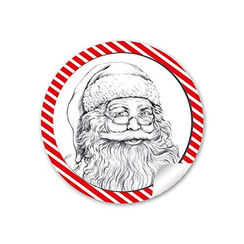 24 Weihnachtsaufkleber WEIHNACHTSMANN NIKOLAUS ROT WEIß GESTREIFT Vintage Retro Weihnachten Papieraufkleber Sticker Aufkleber Etiketten Format 4 cm rund matt von fioniony