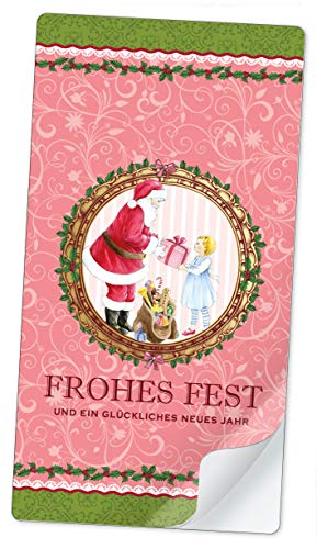 30 STICKER RECHTECKIG WEIHNACHTSMANN NIKOLAUS FROHES FEST ROSA • Etiketten Aufkleber Weihnachten Geschenkverpackung Verpackung Banderole • 96 mm x 50,8 mm, matt von fioniony