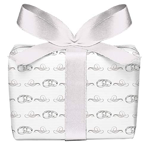 3er Set 3 Bögen Geschenkpapier zur Hochzeit grau weiß mit Ringe Ornamente, Verpackung, Hochzeitsgeschenk Glückwunsch, gedruckt auf PEFC zertifiziertem Papier, 50 x 70 cm von fioniony