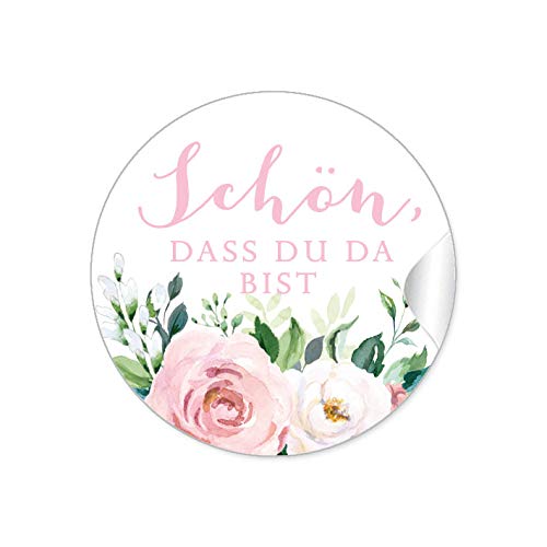 48 STICKER Aufkleber Hochzeit Schön, dass du da bist Eukalyptus Bogho Greenery Blüten Rosen rosa weiß grün Gastgeschenke Marmelade Hochzeitsmarmelade Tischdeko Selbstgemachtes, 4cm rund matt 48 STICKER Aufkleber Hochzeit Schön, dass du da bist Eukalyptus Bogho Greenery Blüten Rosen rosa weiß grün Gastgeschenke Marmelade Hochzeitsmarmelade Tischdeko Selbstgemachtes, 4cm rund matt von fioniony