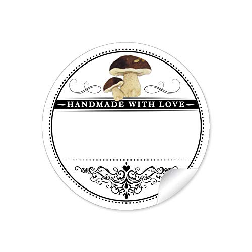 48 STICKER WEIß SCHWARZ BRAUN Steinpilz und Ornamente "Handmade with Love" mit Freitextfeld für selbstgepflückte Pilze, Pilzmischungen • Papieraufkleber: 4 cm, rund, matt 48 STICKER WEIß SCHWARZ BRAUN Steinpilz und Ornamente "Handmade with Love" mit Freitextfeld für selbstgepflückte Pilze, Pilzmischungen • Papieraufkleber: 4 cm, rund, matt von fioniony