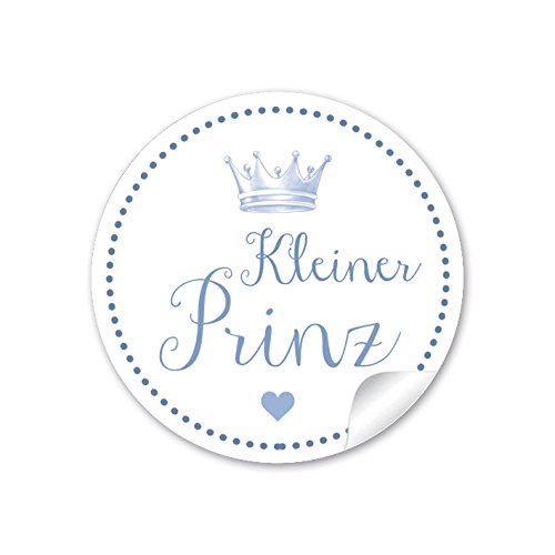48 STICKER: Geschenkaufkleber "Kleiner Prinz" (A4 Bogen) Zur Geburt oder Taufe für einen Jungen • Papieraufkleber/Sticker/Aufkleber/Etiketten (Format 4 cm, rund, matt) von fioniony