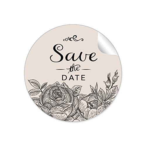 48 STICKER: "Save the Date" schöne Etiketten mit illustrierten Rosen in beige/schwarz im Vintage Style zur Hochzeit • Papieraufkleber: 4 cm, rund, matt 48 STICKER: "Save the Date" schöne Etiketten mit illustrierten Rosen in beige/schwarz im Vintage Style zur Hochzeit • Papieraufkleber: 4 cm, rund, matt von fioniony