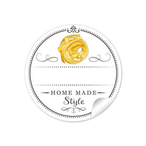 48 STICKER: Schöne Pasta Etiketten für die Küche in Weiß mit Tagliatelle"Home Made Style" mit Freitextfeld für Pasta Sorte • Format 4 cm, rund, matt) für selbstgemachte Pasta, Nudeln von fioniony