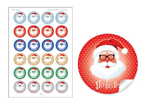 48 Weihnachtsaufkleber bunt gemischte Farben zu Weihnachten mit lustigem Hipster Weihnachtsmann/Nikolaus "HO HO HO" • Papieraufkleber/Sticker/Aufkleber/Etiketten (Format 4 cm, rund, matt) von fioniony