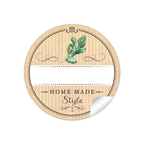 72 STICKER Etiketten für die Küche in Natur mit Basilikum Home Made Style mit Freitextfeld für Basilikum für Pesto, Antipasti, Einmachgläser, Saucen, Glasflaschen 4 cm, rund, matt von fioniony