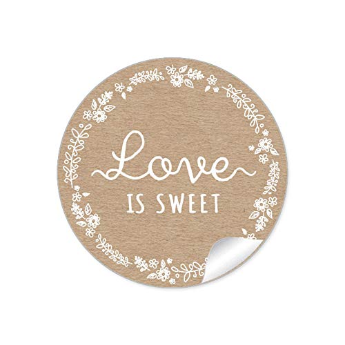 72 STICKER:"Love is Sweet" Etiketten für ihr Gastgeschenk in Natur/Kraftpapier Look mit weißer Blütenranke als Danksagung für Geschenktüten oder Briefe Geschenke zur Hochzeit Geburtstag Taufe von fioniony
