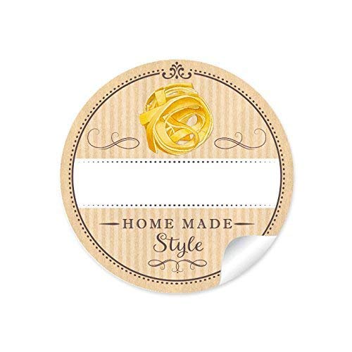 72 STICKER: Schöne Pasta Etiketten für die Küche in Natur mit Tagliatelle "Home Made Style" mit Freitextfeld für Pasta Sorte • Format 4 cm, rund, matt) für selbstgemachte Pasta, Nudeln von fioniony