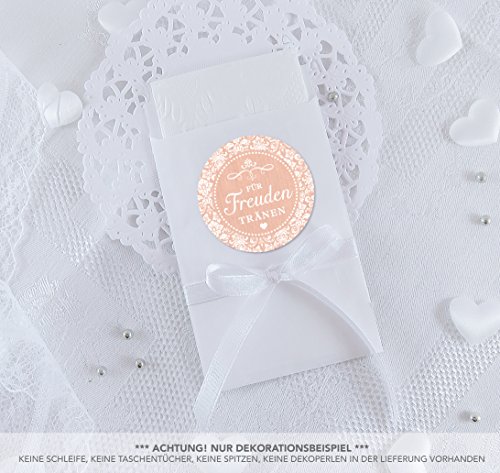 Freuden Tränen Taschentücher Set zur Hochzeit Groß 48 Sticker + 48 weiße Flachbeutel - 63 x 93 mm für Freudentränen Taschentuch Verpackungen Aufkleber mit Ornamente in APRICOT Freuden Tränen Taschentücher Set zur Hochzeit Groß 48 Sticker + 48 weiße Flachbeutel - 63 x 93 mm für Freudentränen Taschentuch Verpackungen Aufkleber mit Ornamente in APRICOT von fioniony