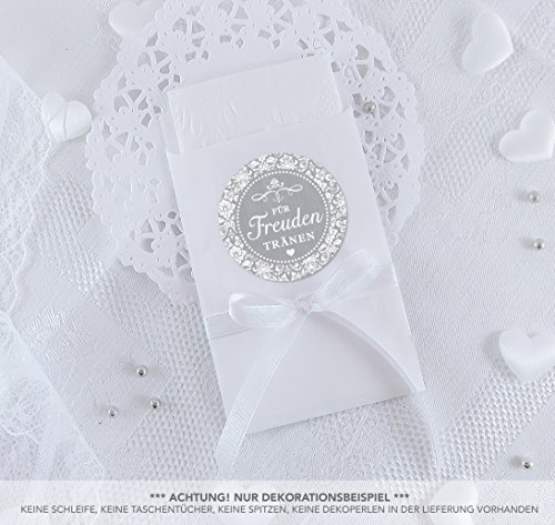 SET GROß: 48 Freudentränen Sticker + 48 weiße Flachbeutel - 63 x 93 mm für Freudentränen Taschentuch Verpackungen • GRAU mit Ornamenten im Packpapier Shabby Chic Look • 4cm Durchmesser, matt SET GROß: 48 Freudentränen Sticker + 48 weiße Flachbeutel - 63 x 93 mm für Freudentränen Taschentuch Verpackungen • GRAU mit Ornamenten im Packpapier Shabby Chic Look • 4cm Durchmesser, matt von fioniony