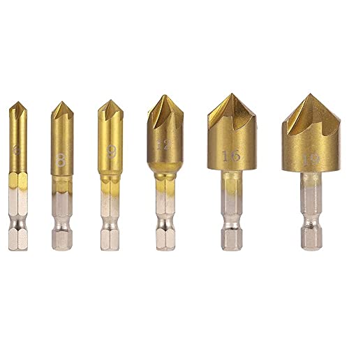 Fixinus 6 Stück Senkbohrer Set Kegelsenker bohrer Senker Holz Satz mit 82-Grad-Mittelsenker-Bits für Holz, Schnellwechsel-Bit, 6 mm – 19 mm von Fixinus