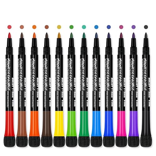 1Set Trockenerase Marker Kugeln Tipp 12 Zählen Sie farbenfrohe Trockenerase -Marker feiner Tipp 4, 9 x 0, 6 x 0, 5 Zoll Whiteboard für Schullehrer und Büroversorgungen Whiteboard von fkngcp