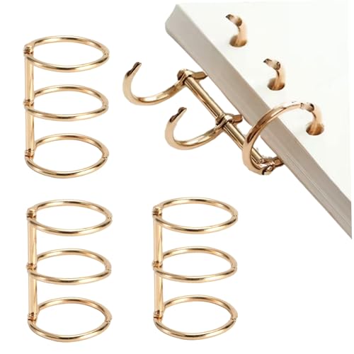 3pcs Bindemittelringe, 1, 6 Zoll 3-Ring-Bindungsringe, goldenes Metallbuch, Ersatzmetall für Karteikarten, Lose Blatt, Papierbindungsbindemittel von fkngcp