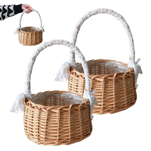 Blumenmädchenkorb für Hochzeit 2 PCS kleiner gewebter Blumenkorb mit Griff und Plastik Liner Rustikaler Korb für Home Wedding Decor Foto Requisiteblüder Mädchen Blumenmädchenkorb für Hochzeit 2 PCS kleiner gewebter Blumenkorb mit Griff und Plastik Liner Rustikaler Korb für Home Wedding Decor Foto Requisiteblüder Mädchen von fkngcp