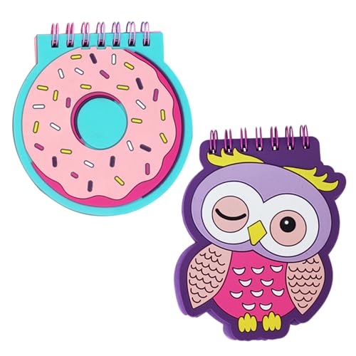 Mini Spiral Notebook 2pcs kleine Memo -Pad süße Donut -Eule Mini -Taschen -Notebook Flexible Bindungsringe Notizbilder PVC Cover Steno Pads für Girls Style 1 Tasche von fkngcp