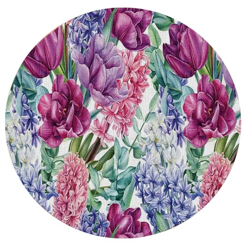 Runde Tischdecke, farbenfrohe Blumen runder Tischabdeckung, wasserdichte angepasste Tischdecke mit elastischer Kante, Tischtuchabdeckung passt Tische mit bis zu 47 Durchmesser, Küchenhause von fkngcp
