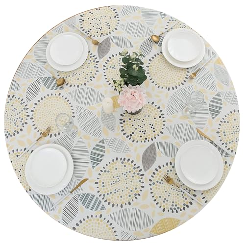 Runde Tischdecke 48 Zoll florale runde Tischtuch mit Gummiband für 36-44 Tisch wasserdichte öldichte Hitze und kratzfeste PVC-Abdeckung für Zuhause, Hotel, Restaurant von fkngcp