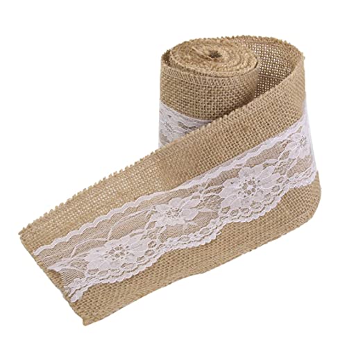 Sackleinenband weiße Spitze Jute Ribbon Roll DIY BRAUTE FÜR Hochzeit Brown 15 * 240 cm Sackelbänder von fkngcp