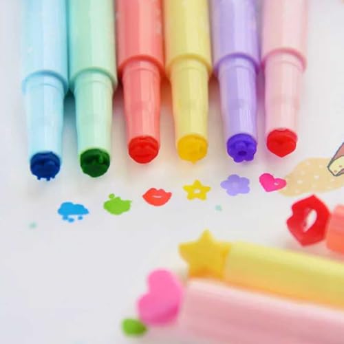 fkngcp Niedliche Neuheit Stempel Highlighter Stift Marker Sortierte Liebe Star Music Cloud Kuss Form School Kinder kreative Briefpapier 12 Farbe 1 von fkngcp