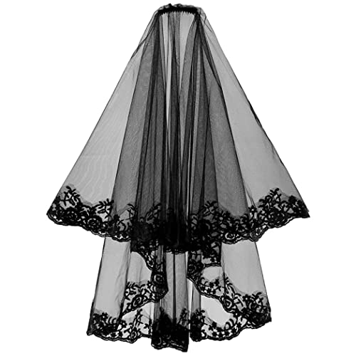 fkngcp Schwarzer Spitzenschleier Mantilla Kathedrale Tüll Sheer Hochzeit Halloween Schleier für Braut mit Kamm Schwarzer Spitzenstoff Stoff fkngcp Schwarzer Spitzenschleier Mantilla Kathedrale Tüll Sheer Hochzeit Halloween Schleier für Braut mit Kamm Schwarzer Spitzenstoff Stoff von fkngcp