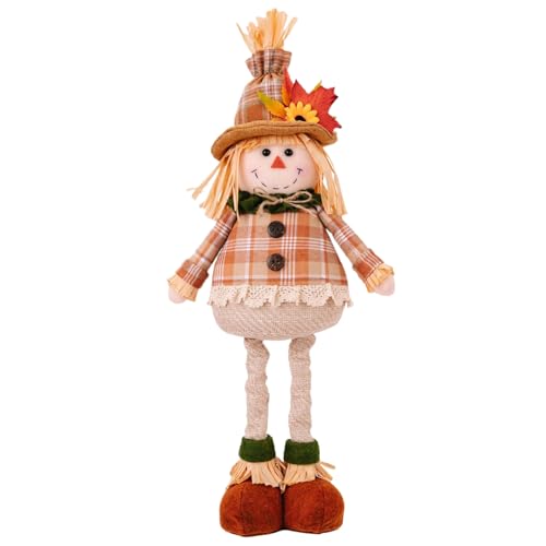 fkngcp -Vogelscheuche Dekorationen Stehende Vogelscheuche Puppe mit dehnbarem Bein süßes Dekor mit Kleidung & Hut für, Thanksgiving, Ernte, weibliche Herbstdekorationen von fkngcp