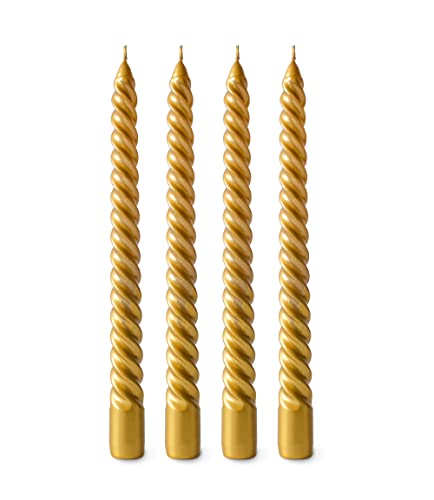 flature Spiralkerzen gedrehte Deko Kerzen - Twisted Candles 4er Pack Gold Lackiert Stabkerzen gedreht 2,2cm Durchmesser aus Paraffinwachs, 25cm Hoch, Boho dekorative Kerzen, Gold von flature