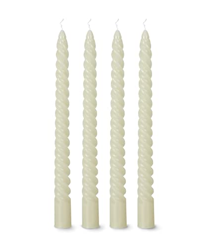 flature Spiralkerzen gedrehte Deko Kerzen - Twisted Candles 4er Pack durchgefärbte Stabkerzen gedreht 2,2cm Durchmesser aus Paraffinwachs, 25cm Hoch, Boho dekorative Kerzen, Elfenbein von flature