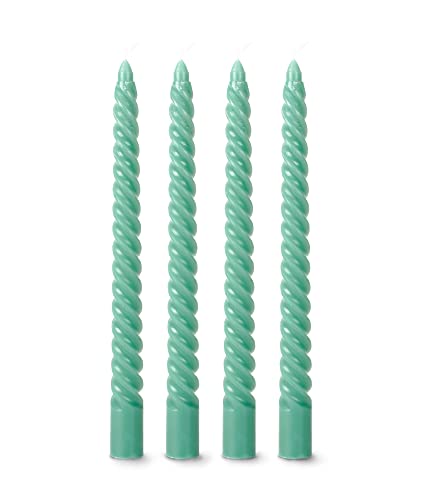 flature Spiralkerzen gedrehte Deko Kerzen - Twisted Candles 4er Pack durchgefärbte Stabkerzen gedreht 2,2cm Durchmesser aus Paraffinwachs, 25cm Hoch, Boho dekorative Kerzen, Salbei von flature