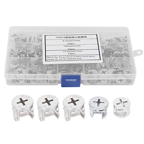 FLEXMAN 75 Teiliges Verschiedenen Größen Nockenmuttern Set, Kohlenstoffstahl Gewindenieten Zange Set, Gewindereparatursatz für die Verbindung von Paneelmöbeln, Büromöbeln, Schränken, Garderoben von flexman