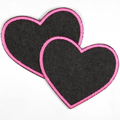 Flicken Herz pink schwarz Aufnäher Bügelbild 9,8 x 8,5 cm Bügelflicken Patch Aufbügler Knieflicken zum aufbügeln Applikation 2 große Patches von Wertstueck Flickli