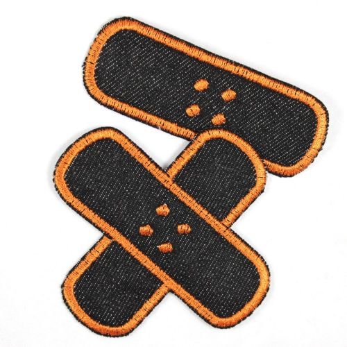 Flicken zum aufbügeln Pflaster Bügelflicken Jeans schwarz orange Set klein mittel Bügelbilder 2 Aufbügler Patches für Erwachsene und Kinder gestickte Applikationen von Wertstueck Flickli