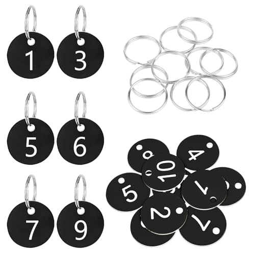 Flintronic 10 Stück Kunststoff Nummernschilder, ID-Nummernschilder aus Kunststoff, Kleine Wasserdichte Zahlenmarken, ID Tags mit Loch, mit Schlüsselringe, für Garderobe Hotel(Schwarz, 1-10) von flintronic