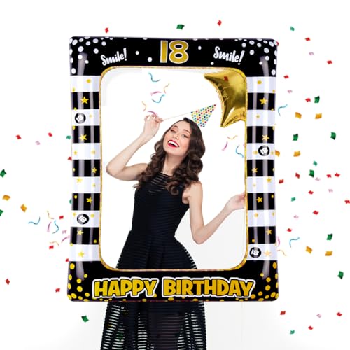 Flintronic 18.Geburtstag Deko Fotorequisiten, Schwarzes Gold Aufblasbarer Rahmen zum 60.Geburtstag, Party Foto Booth Props für Partydeko, Partei Dekorationen Flintronic 18.Geburtstag Deko Fotorequisiten, Schwarzes Gold Aufblasbarer Rahmen zum 60.Geburtstag, Party Foto Booth Props für Partydeko, Partei Dekorationen von flintronic