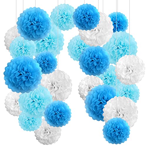 Flintronic 26er Blau Deko Seidenpapier Pompons, Seidenpapier Pompons, Dekorpapier Blumenpuscheln Papier, für Hochzeit, Brautpartys, Baby Shower Dusche, Parteien Geburtstag von flintronic