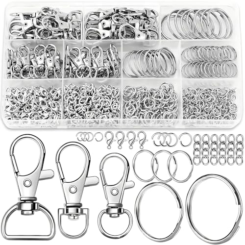 Flintronic Schlüsselring Edelstahl, 265 Stück Jump Ringe Spaltringe, Schlüsselanhänger Drehgelenk, Karabiner Edelstahl, Ketten Verschlüsse mit Kunststoffbox, Schlüsselanhänger Machen Basteln von flintronic