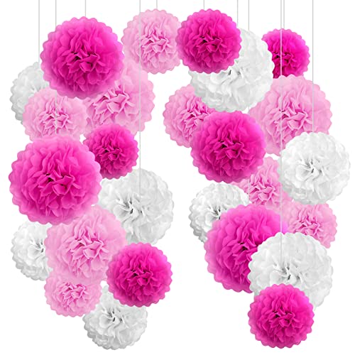 Flintronic 26er Rosa Deko Seidenpapier Pompons, Seidenpapier Pompons, Dekorpapier Blumenpuscheln Papier, für Hochzeit, Brautpartys, Baby Shower Dusche, Parteien Geburtstag von flintronic