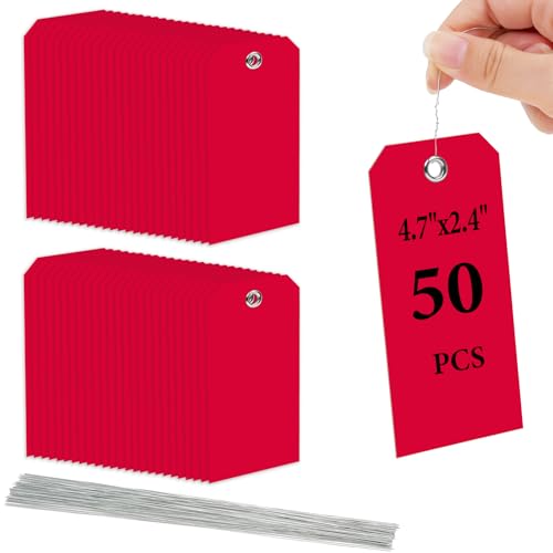 Flintronic 50 Stück Wasserdichte Versandetiketten aus Kunststoff, Beschreibbare Hängeetiketten, Wiederverwendbar Versandanhänger, zum Beschriften und Identifizieren, für Schlüssel, Gepäck(Rot) von flintronic