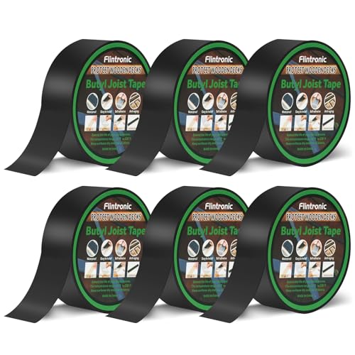 flintronic 6 Stück Dach Reparaturband, 5cm(w) x 15m(L) Bitumenband Selbstklebend, Wasserdichtes Butyl Klebeband, Gaffer & Duct-Klebeband, Dachband Dichtband, für Deck Dachabdichtung(Schwarz) von flintronic