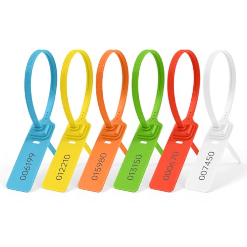 Flintronic 60x Plomben, SicherheitsPlomben aus Kunststoff, Kunststoff-Kabelbinder Tags mit nummeriert, kabelbinder tags bunte für Koffer,Reisegepäck,Kleidung, Schuhe (Flachstreifen) von flintronic