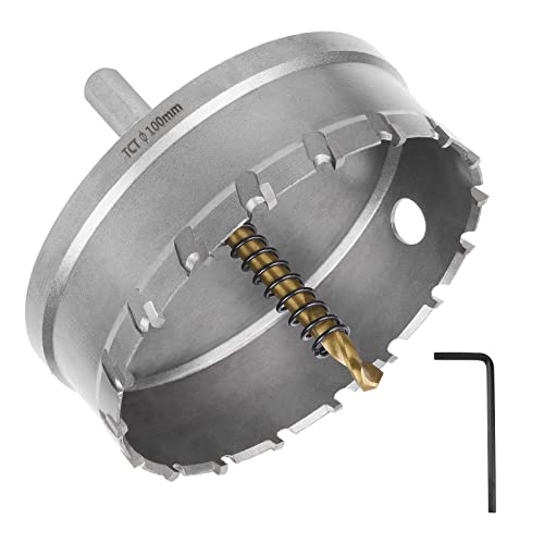 Flintronic Bi-Metall Lochsäge, Hohl-Bohrkrone Set, 100mm TCT Hartmetall Heavy Duty Industriequalität Edelstahl Lochschneider/Bohrer, hartmetallbohrer zum Metall, Aluminiumlegierung,Kunststoff und Holz von flintronic