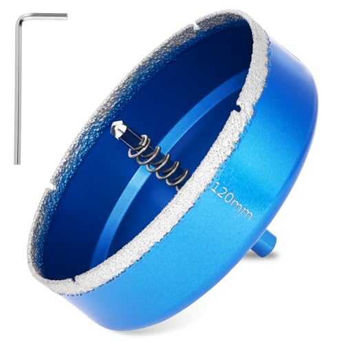 Flintronic Diamantbohrer, 120mm Diamant Lochsäge, mit Zentrierbohrer, Glasbohrer mit diamant Beschichtung Kohlenstoffstahl, Bohrkron Fliesenbohrer, für Glas Fliese/keramisches/Marmor/Kalkstein(Blau) von flintronic